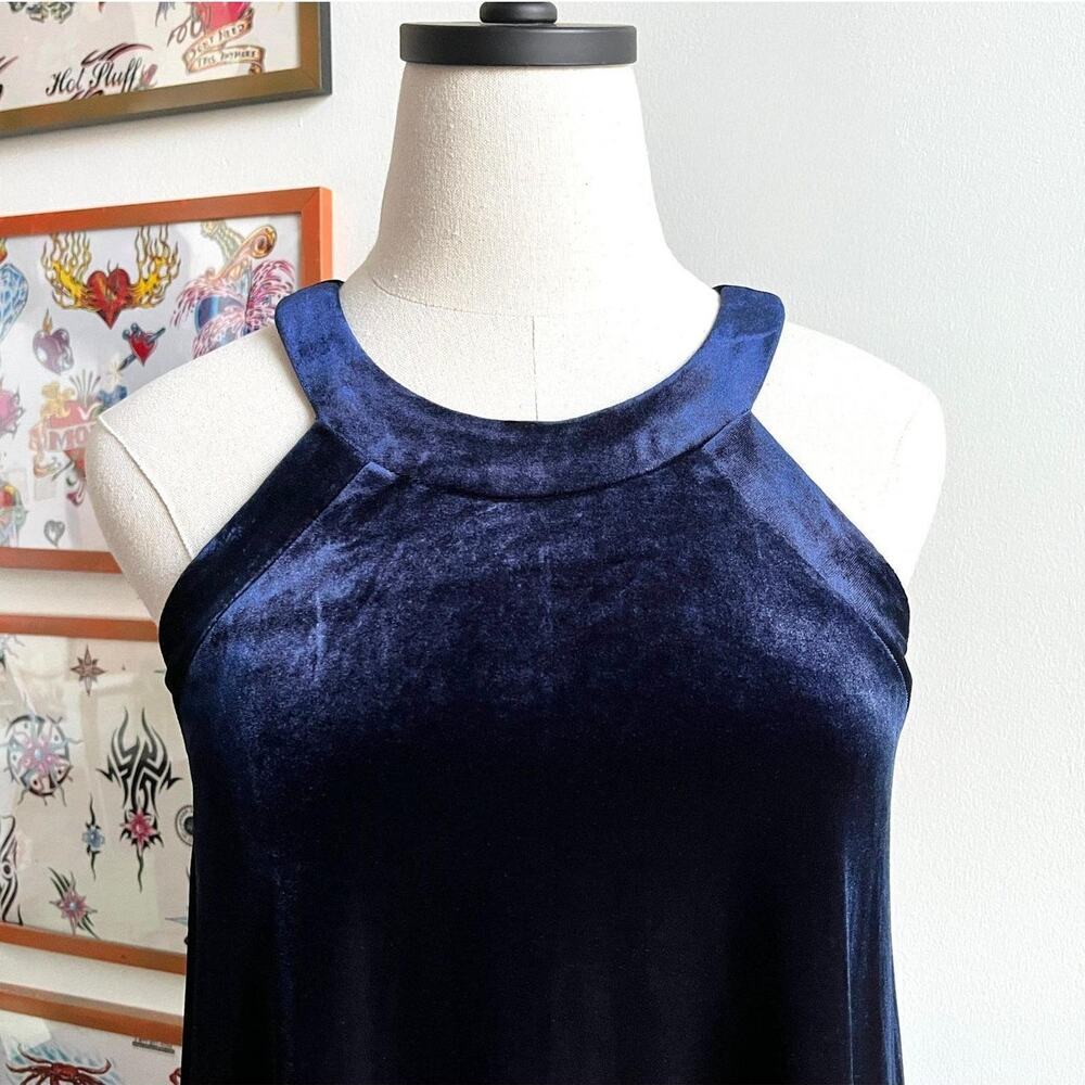 Vintage Y2K Betsey Johnson Velvet Mini Dress | Blue Velour Babydoll Shift | XS/S